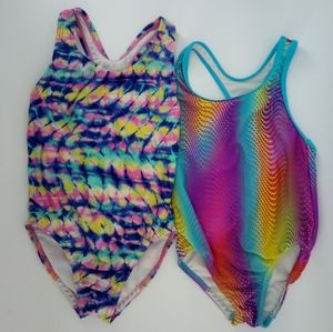 Speedo Swim Suit Set XS & 5 Rainbow Colorful Bathing Swimwear Girls